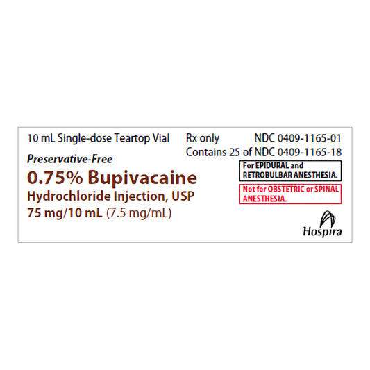 Bupivacaine HCl 0.75%, 7.5 mg / mL Injection Single-Dose Vial 10 mL (25 Vials)