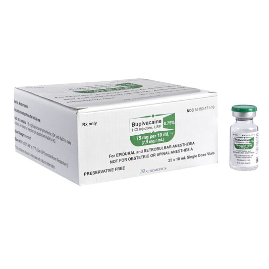 Bupivacaine HCl 0.75%, 7.5 mg / mL Injection Single-Dose Vial 10 mL (25 Vials)