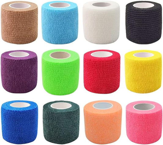 Self Adhesive Bandage Wrap 2 Inch x 5 Yards (12 Rolls per Pack) (Select a Color)