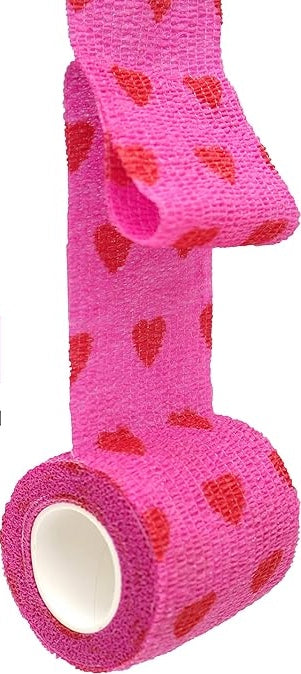 Pink Hearts Pattern Cohesive Bandages 2” x 5 Yards Self Adherent Medical Wrap (6 Rolls per Box)