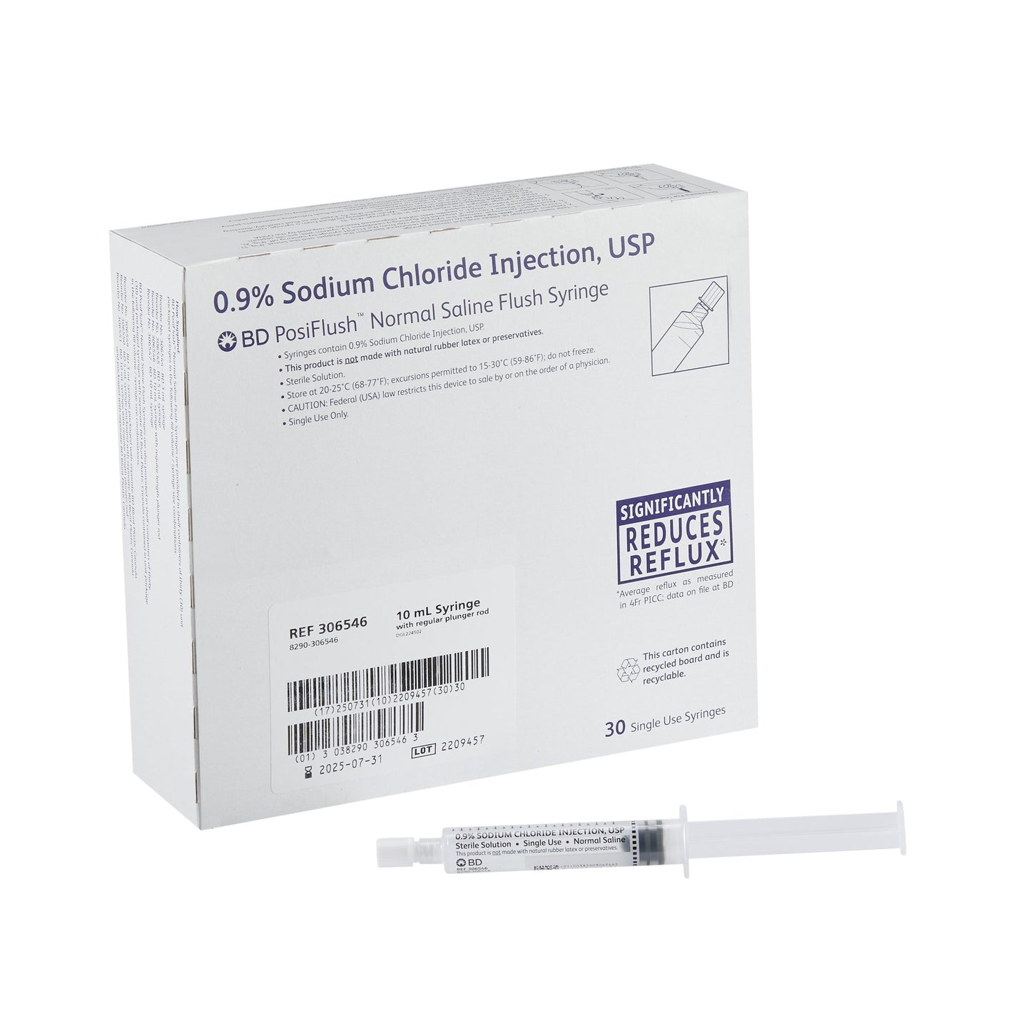 IV Flush Syringe Normal Saline Sodium Chloride 10 ML (30 Per Box / 480 Per Case)