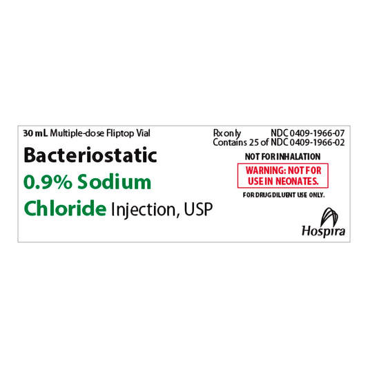 Bacteriostatic Sodium Chloride 0.9% Injection Multiple-Dose Vial 30 mL (25 Vials)