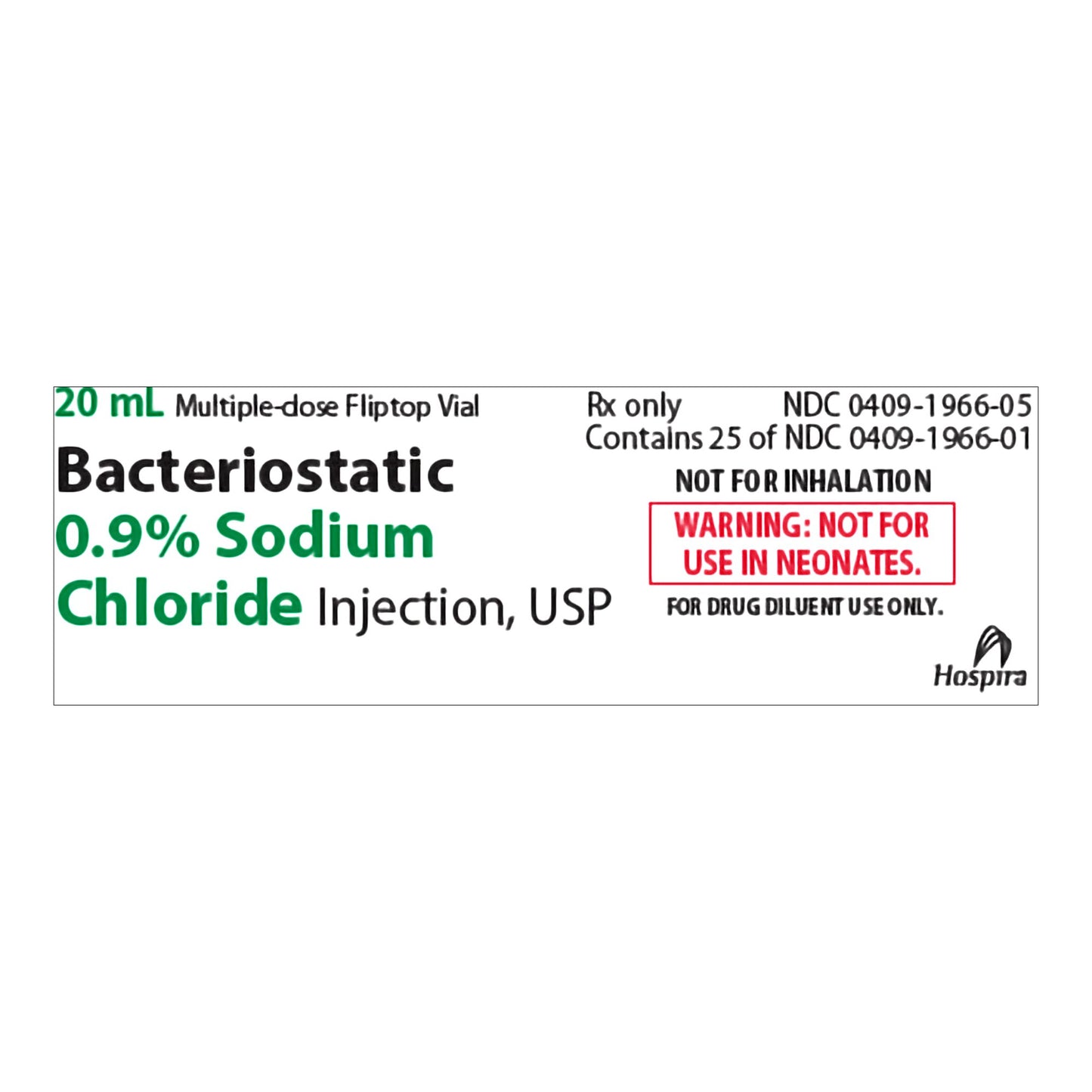 Bacteriostatic Sodium Chloride 0.9% Injection Multiple-Dose Vial 20 mL (25 Vials)