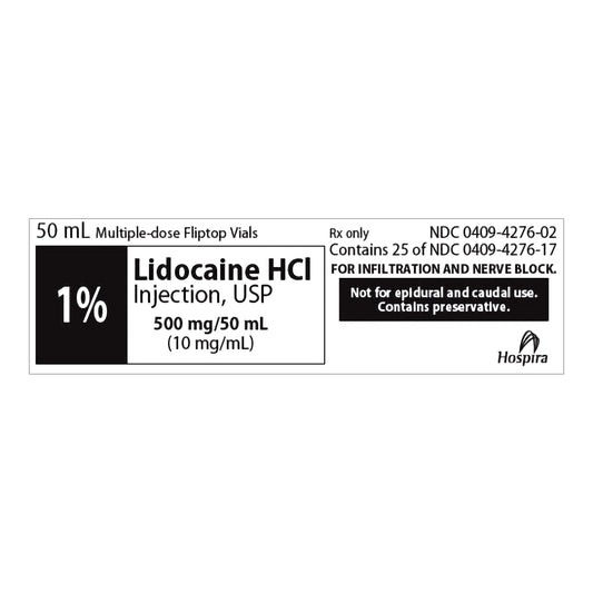 Lidocaine HCl 1%, 10 mg / mL Injection Multiple-Dose Vial 50 mL (25 Vials)