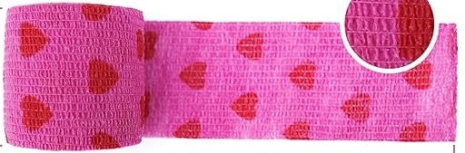 Pink Hearts Pattern Cohesive Bandages 2” x 5 Yards Self Adherent Medical Wrap (6 Rolls per Box)