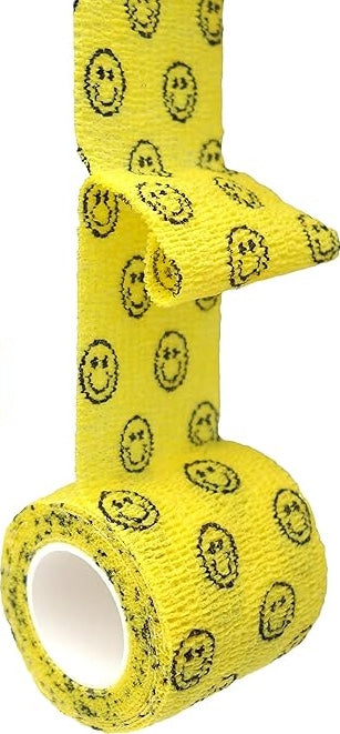 Yellow Smiley Face Pattern Cohesive Bandages 2” x 5 Yards Self Adherent Medical Wrap (6 Rolls per Box)